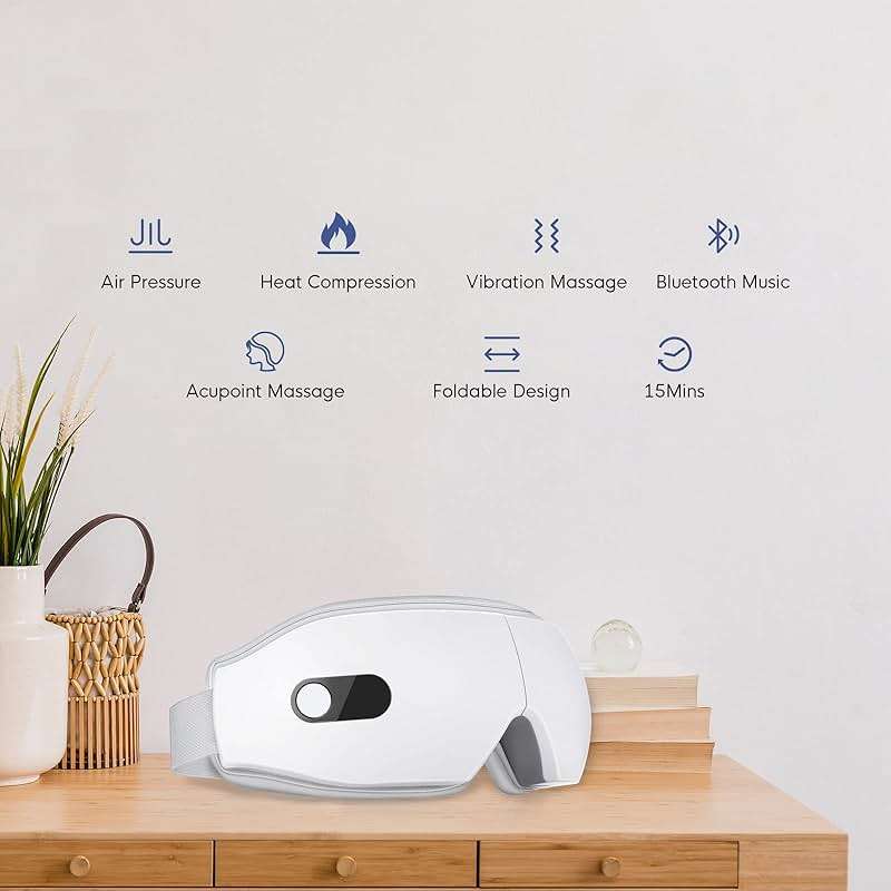 NOWWISH Eye Massager with Heat, Vibration and Bluetooth Music for Migraine Headache Relief, Cordless Heated Eye Mask with 6 Massage Modes, Relaxation -Mothers Day Gifts for Mom Wife -White - Image 4