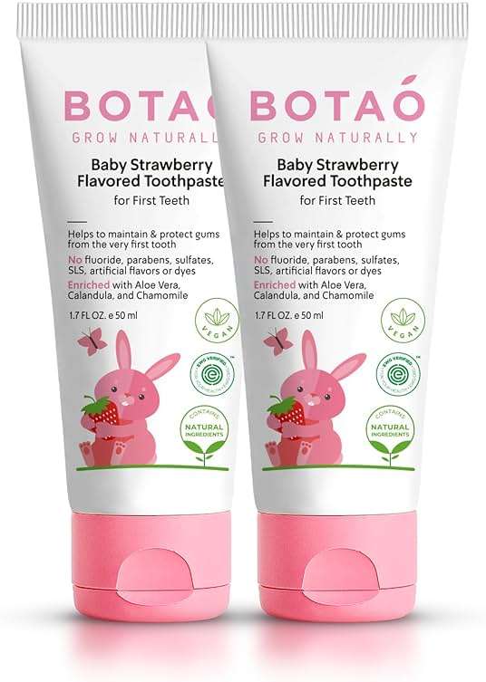 BOTAO Fluoride Free Toddler Toothpaste | Strawberry Flavored - Training Toothpaste for Toddlers | EWG Verified, Vegan, SLS Free, Safe to Swallow, Aloe Vera (2Pack) - Image 1