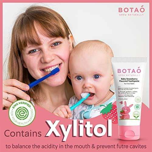 BOTAO Fluoride Free Toddler Toothpaste | Strawberry Flavored - Training Toothpaste for Toddlers | EWG Verified, Vegan, SLS Free, Safe to Swallow, Aloe Vera (2Pack) - Image 2