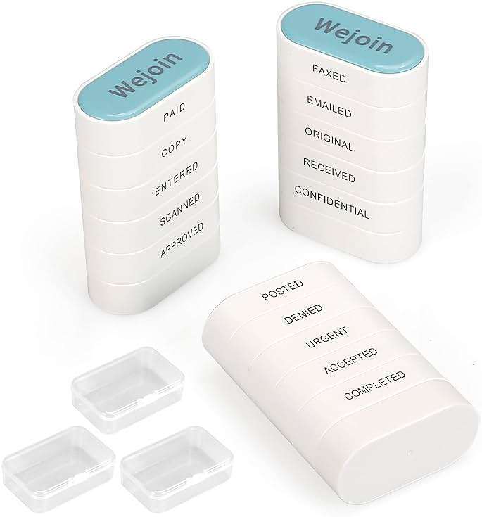 Total Office Stamps Set 15PCs, Self Inking Rubber Stamps “Paid Copy Entered Scanned Approved Posted Denied Urgent Accepted Completed FAXED EMAILED Original Received Confidential” for Business Use - Image 1