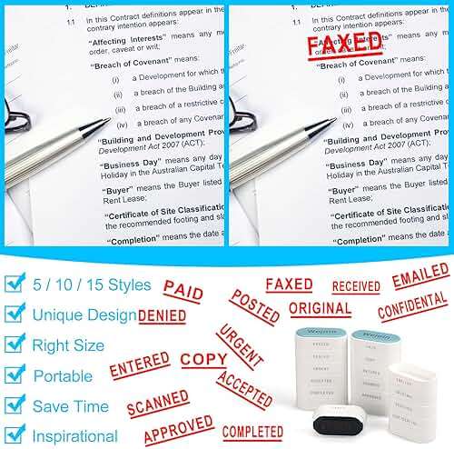 Total Office Stamps Set 15PCs, Self Inking Rubber Stamps “Paid Copy Entered Scanned Approved Posted Denied Urgent Accepted Completed FAXED EMAILED Original Received Confidential” for Business Use - Image 3