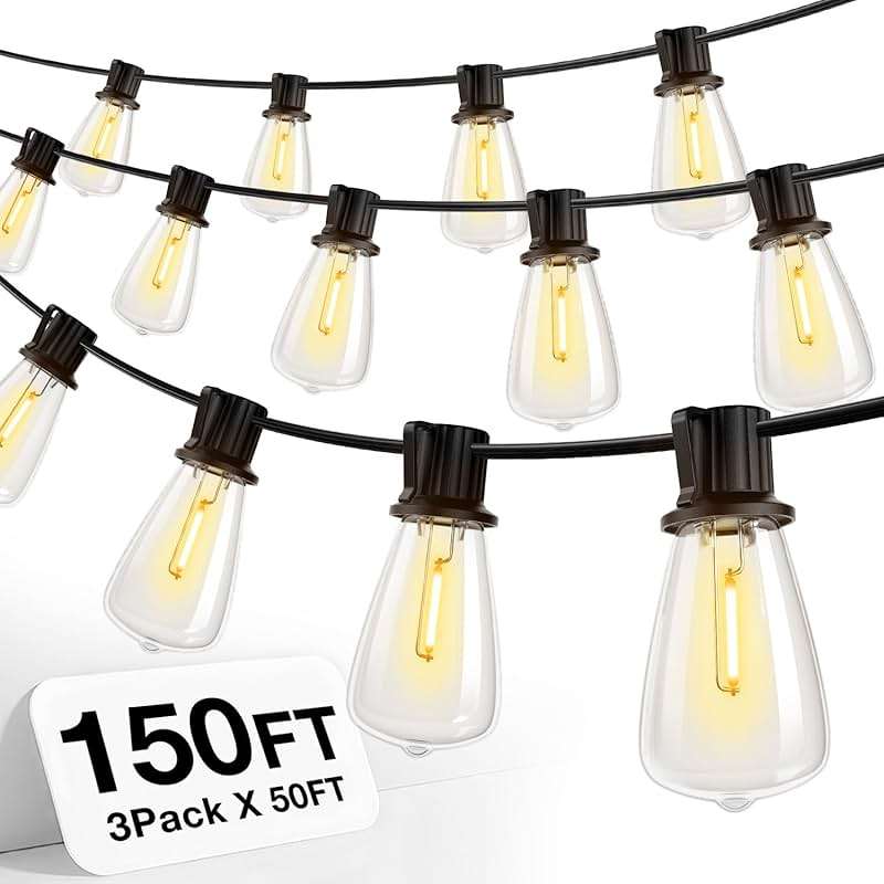 addlon 150 FT (3x50FT) Outdoor String Lights,Waterproof Patio Lights ETL Listed with 45+3 Shatterproof Dimmable ST38 LED Bulbs,2200K Connectable Outdoor Lighting for Backyard Bistro Garden - Image 1