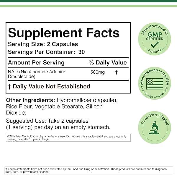 Double Wood Supplements NAD+ Anti Aging & Cell Regeneration | 500mg of 95% Pure NAD Plus Per Serving, 30 Day Supply | Similar to Nicotinamide Riboside | Third Party Tested, Vegan Safe, Non-GMO - Image 3