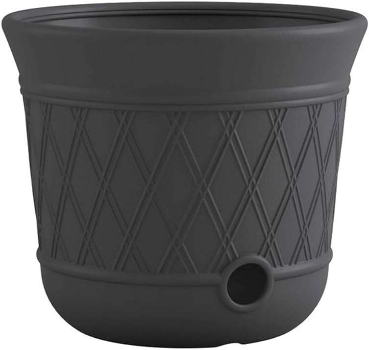 Suncast Lattice Hose Pot for Outdoor Garden Storage, Peppercorn - Holds 300 ft Expandable or 50 ft Standard 5/8" Vinyl Hoses, Resin Hideaway Organizer with Drainage and Water Supply Port - Image 1