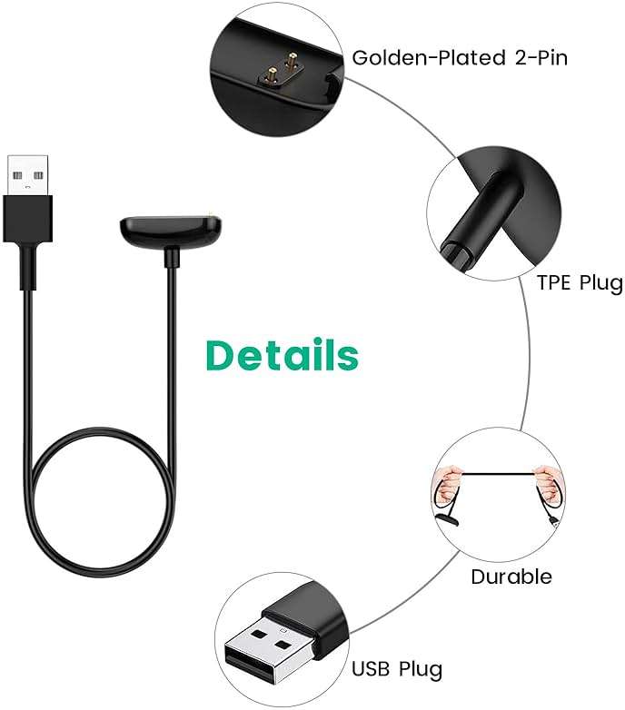 weishan Charger Replacement for Fitbit Inspire 3 Fitness Tracker - USB Magnetic Charging Cable Cord with Adapter Accessories for Smartwatch, 3.3ft - Image 4