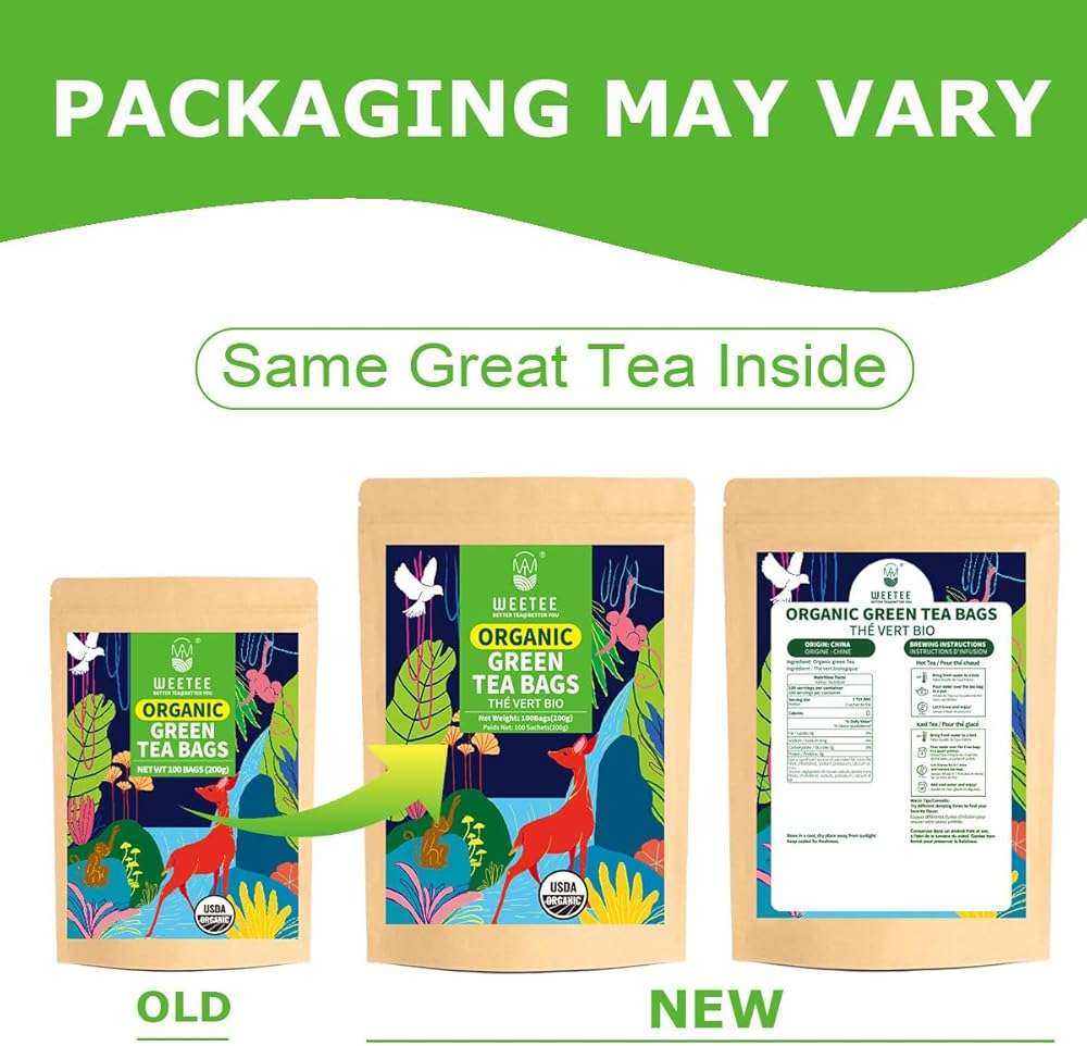 WT WEETEE Organic Green Tea Bags, Organic Pure Green Tea 100 Count, Super Antioxidant | Resealable Kraft Bag | Brew Hot or Iced - Image 2