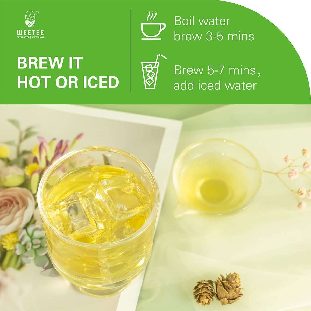 WT WEETEE Organic Green Tea Bags, Organic Pure Green Tea 100 Count, Super Antioxidant | Resealable Kraft Bag | Brew Hot or Iced - Image 6
