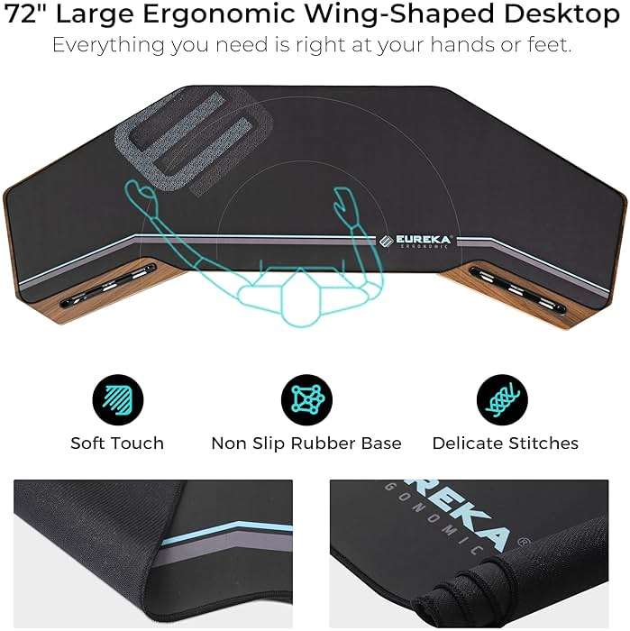 EUREKA ERGONOMIC 72" Gaming Desk W Keyboard Tray, Wing-Shaped Music Studio Desk, Large Computer Table W LED Convertible Monitor Stand Dual Headphone Hanger for Recording Live Streamer, Walnut Wood - Image 6