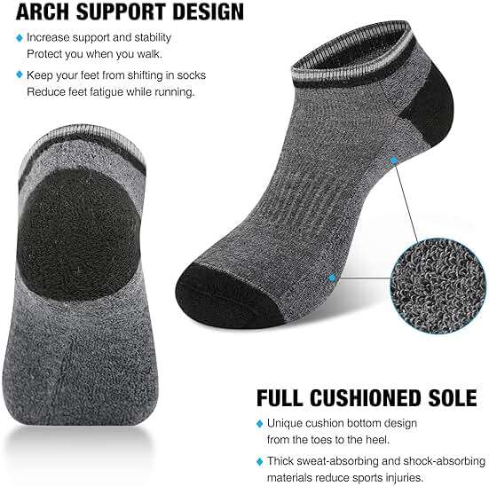 COOVAN 10 Pack Mens Ankle Low Cut Socks Athletic Cushion Casual Socks - Image 6