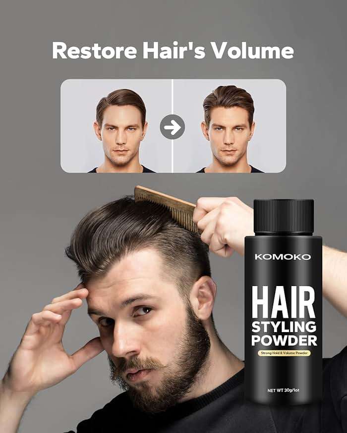 Komoko Hair Styling Powder for Men (0.7 oz) - Instantly Volumizing , Matte Finish Texture, for Strong Hold Natural Look - Image 5