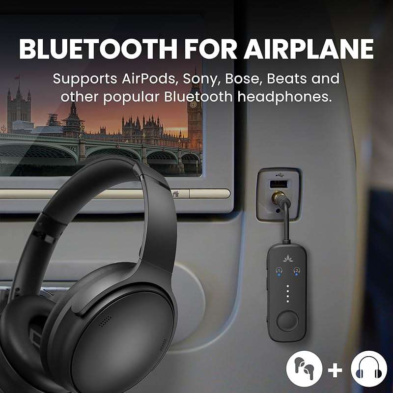 Avantree Relay – Airplane Bluetooth Adapter for 2 AirPods or Headphones | Qualcomm Chipset, 25hrs Play Time, aptX Adaptive & HD Audio, 3.5mm AUX Transmitter for Bose, Flight, Travel & Gym - Image 2