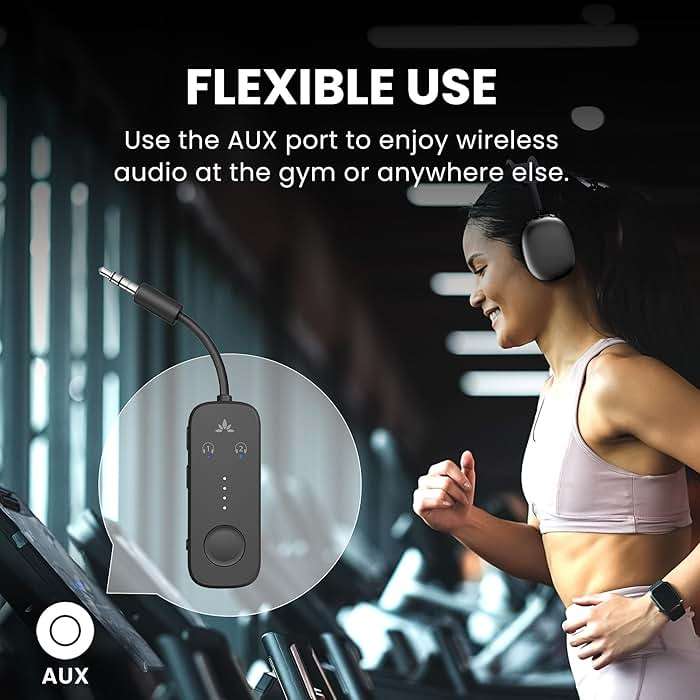 Avantree Relay – Airplane Bluetooth Adapter for 2 AirPods or Headphones | Qualcomm Chipset, 25hrs Play Time, aptX Adaptive & HD Audio, 3.5mm AUX Transmitter for Bose, Flight, Travel & Gym - Image 7