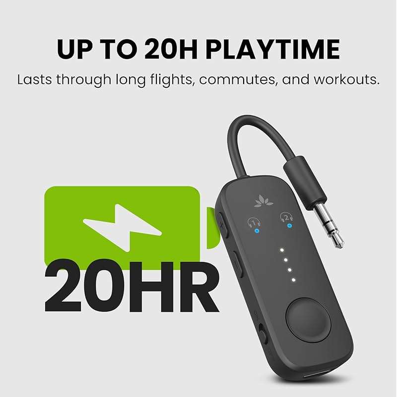 Avantree Relay – Airplane Bluetooth Adapter for 2 AirPods or Headphones | Qualcomm Chipset, 25hrs Play Time, aptX Adaptive & HD Audio, 3.5mm AUX Transmitter for Bose, Flight, Travel & Gym - Image 8