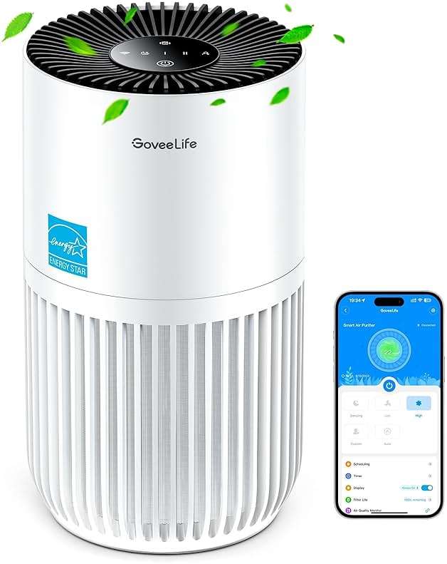 GoveeLife Mini Air Purifier for Bedroom, Smart Filter Air Purifier with App Alexa Control for Pet Hair, Odors, Pollen, HEPA Portable Air Cleaner with 3 Speeds, 2 Modes, Timer, Aroma for Home - Image 1