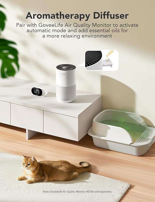 GoveeLife Mini Air Purifier for Bedroom, Smart Filter Air Purifier with App Alexa Control for Pet Hair, Odors, Pollen, HEPA Portable Air Cleaner with 3 Speeds, 2 Modes, Timer, Aroma for Home - Image 7