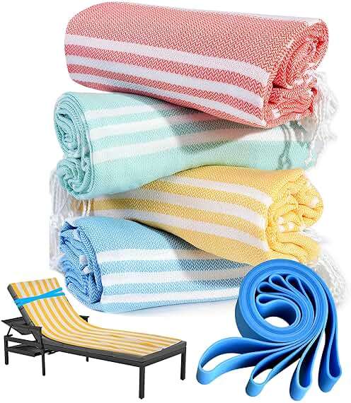 4 Packs Turkish Beach Towel Pool Swim Towels Set Bulk Soft Cotton Extra Large Sand Free Quick Dry Thin Lightweight Travel Vacation Essentials Cruise Accessories Must Haves Clearance Sandless Oversized - Image 1