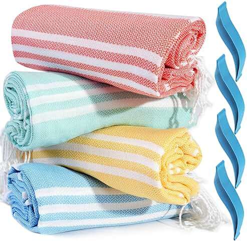 4 Packs Turkish Beach Towel Pool Swim Towels Set Bulk Soft Cotton Extra Large Sand Free Quick Dry Thin Lightweight Travel Vacation Essentials Cruise Accessories Must Haves Clearance Sandless Oversized - Image 9