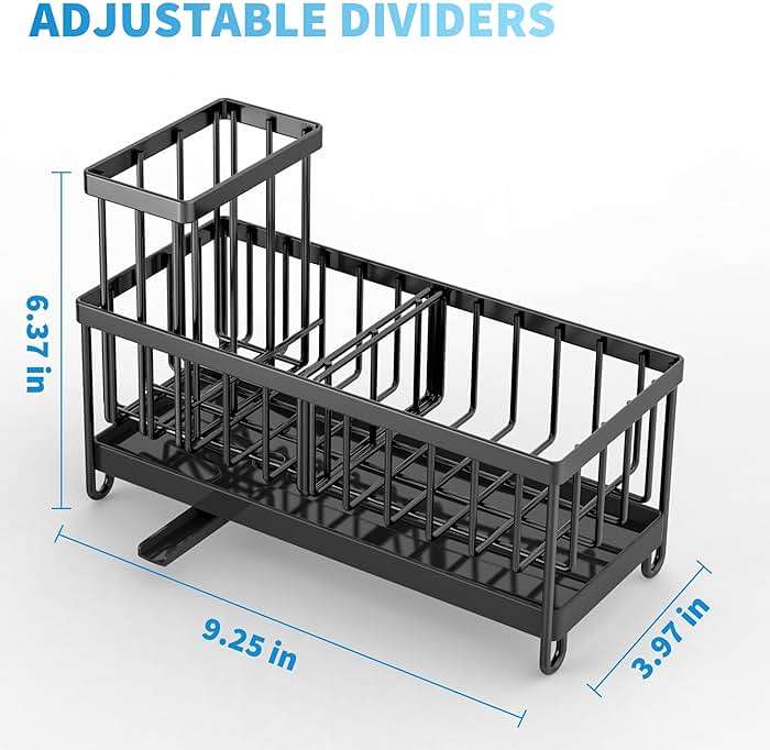 Cisily Sponge Holder for Kitchen Sink, Sink Caddy Organizer with High Brush Holder, Kitchen Countertop Organizers and Storage Essentials, Rustproof 304 Stainless Steel (Black, 9.25″) - Image 2