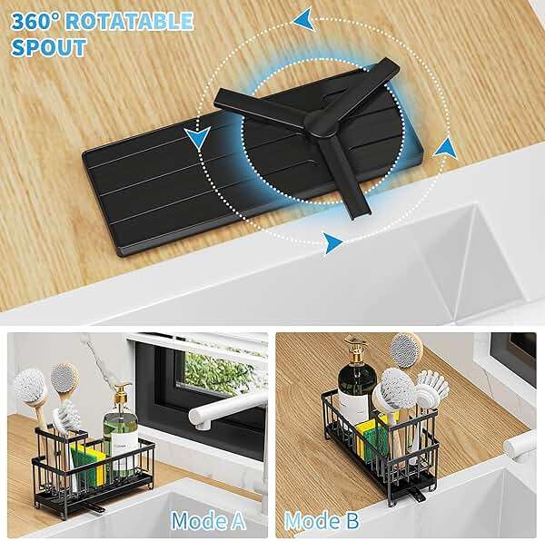 Cisily Sponge Holder for Kitchen Sink, Sink Caddy Organizer with High Brush Holder, Kitchen Countertop Organizers and Storage Essentials, Rustproof 304 Stainless Steel (Black, 9.25″) - Image 3
