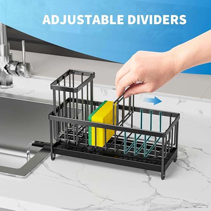 Cisily Sponge Holder for Kitchen Sink, Sink Caddy Organizer with High Brush Holder, Kitchen Countertop Organizers and Storage Essentials, Rustproof 304 Stainless Steel (Black, 9.25″) - Image 5
