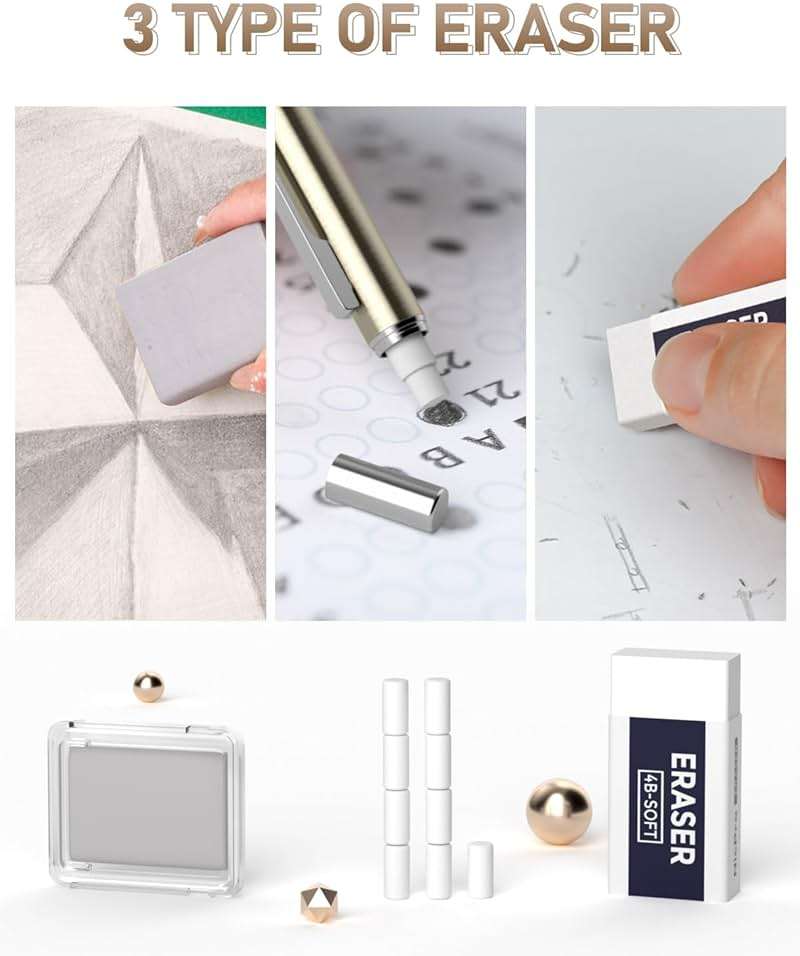 Nicpro 35PCS Art Mechanical Pencil Set, 3 PCS Metal Drafting Pencil 0.5 mm & 0.7 mm & 0.9 mm & 3 PCS 2mm Lead Holder (6B 4B 2B HB 2H 4H Colors) For Sketching Drawing With 20 Tube Lead Refills Case - Image 5