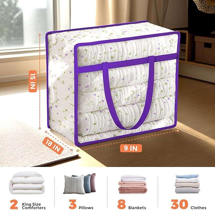 Budding Joy 6 Pack Clear Zippered Storage Bags for Clothes,40L Closet Organizers and Storage Containers Vinyl Moving Bag for Bedding, Linen, Blankets, Comforters, Clothing & Toys - Image 2