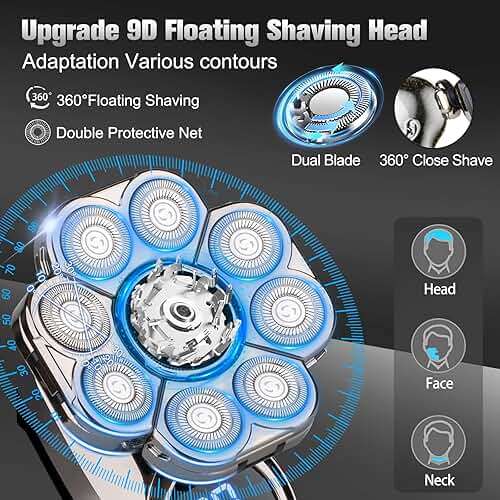 9D Electric Head Shaver for Bald Men, Upgraded 5-in-1 Head Shaver for Bald Men, Waterproof Wet/Dry Grooming Kit Electric Shaver for Men, Cordless Rechargeable Bald Head Razor for Home&Travel - Image 3