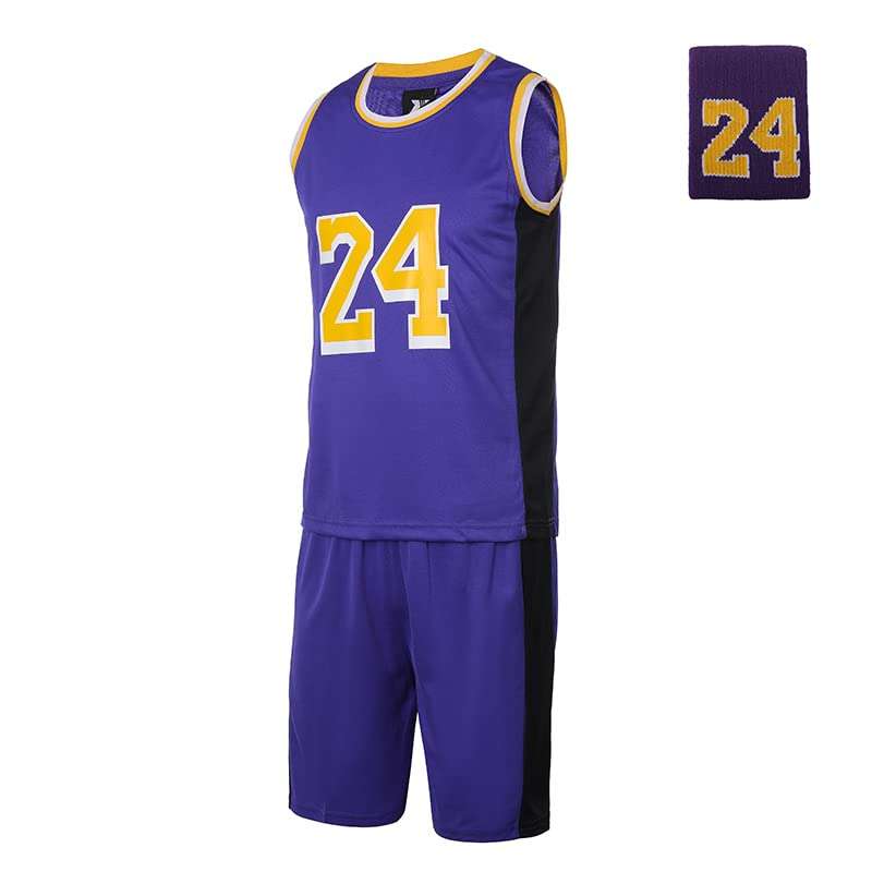 #24 Basketball Jerseys Outfit Tank Top Track Shorts Sport Sets Uniforms with Wristbands for Fans Kids Boys Youths - Image 1