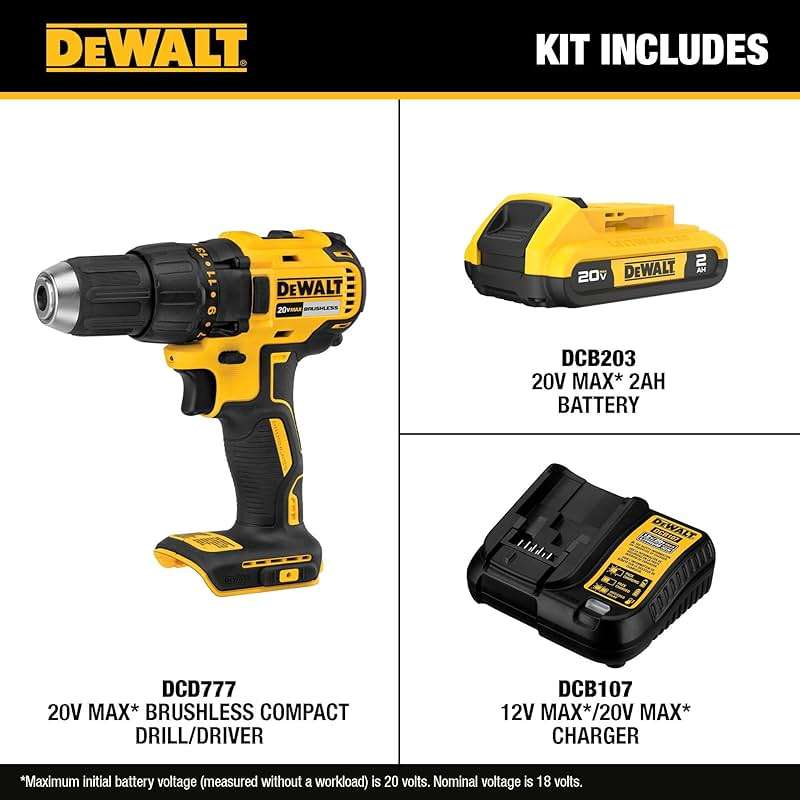 DEWALT 20V MAX Cordless Drill Driver Set, Electric Drill, Brushless 1/2 In 2 Speed, 2.0 Ah Battery and Charger Included, LED Light (DCD777D1) - Image 3