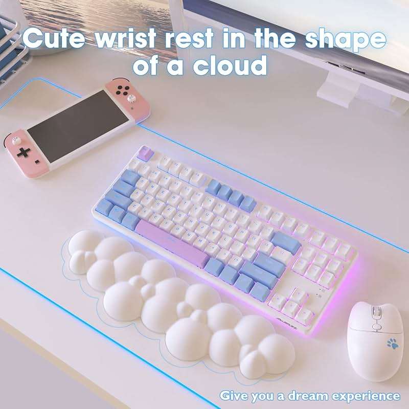 ATTACK SHARK Cloud Mouse Pad Wrist Support and Keyboard Wrist Rest,Ergonomic Design for Typing Pain Relief,Memory Foam Wrist Rest Leather Cup Coaster for Desk,Office,Computer Laptop,Mac(White) - Image 3