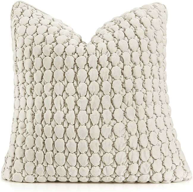 COCOPLOCEUS Pillow Cover 24x24 1 Piece Velvet Euro Sham Decorative Farmhouse Pillowcase Boho Square Cushion Covers Soft Bubble Texture for Couch Sofa Bed Bedroom Car Living Room，Beige Gray - Image 1