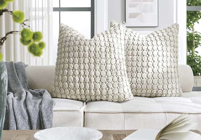 COCOPLOCEUS Pillow Cover 24x24 1 Piece Velvet Euro Sham Decorative Farmhouse Pillowcase Boho Square Cushion Covers Soft Bubble Texture for Couch Sofa Bed Bedroom Car Living Room，Beige Gray - Image 4