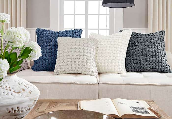 COCOPLOCEUS Pillow Cover 24x24 1 Piece Velvet Euro Sham Decorative Farmhouse Pillowcase Boho Square Cushion Covers Soft Bubble Texture for Couch Sofa Bed Bedroom Car Living Room，Beige Gray - Image 6