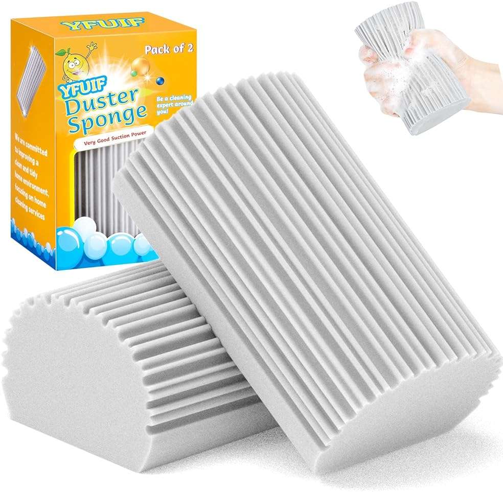 2-Pack Damp Duster Sponge for Clean, Magic Sponge Eraser Baseboard Cleaner Tool, Dusters for Cleaning Blinds, Glass, Vents, Railings, Mirrors,Window Track Grooves and Faucets - Image 1