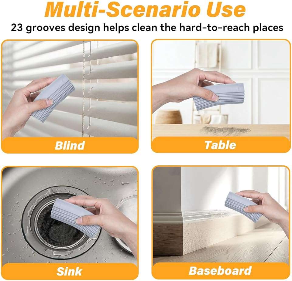 2-Pack Damp Duster Sponge for Clean, Magic Sponge Eraser Baseboard Cleaner Tool, Dusters for Cleaning Blinds, Glass, Vents, Railings, Mirrors,Window Track Grooves and Faucets - Image 5