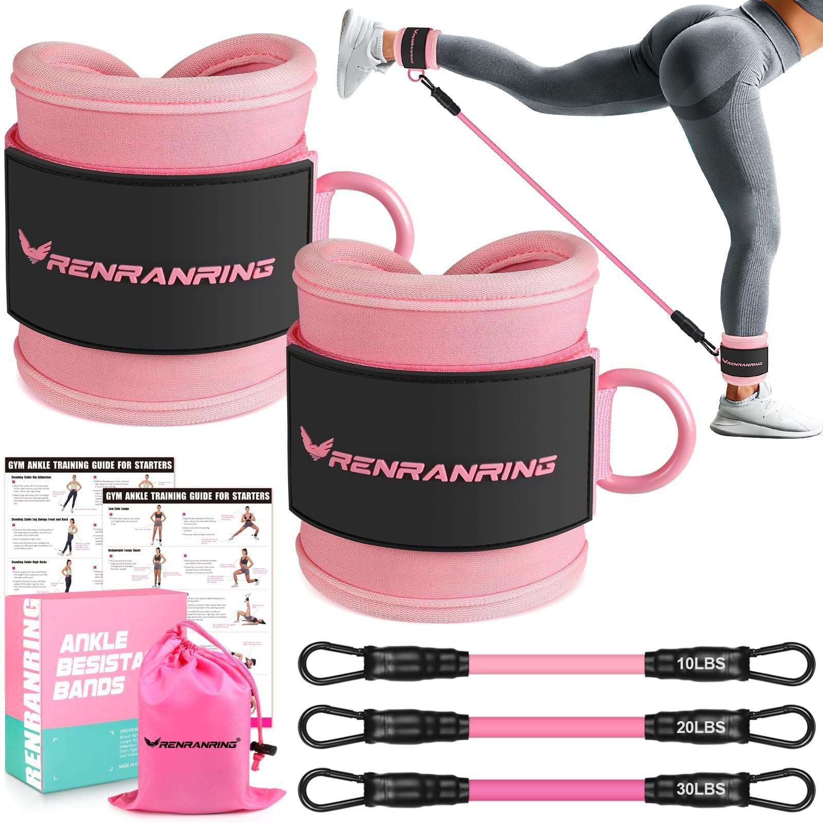 Ankle Resistance Bands with Cuffs, Ankle Bands for Working Out, Ankle Resistance Band for Legs and Glutes Workout Equipment, Butt Exercise Equipment for Women - Image 1