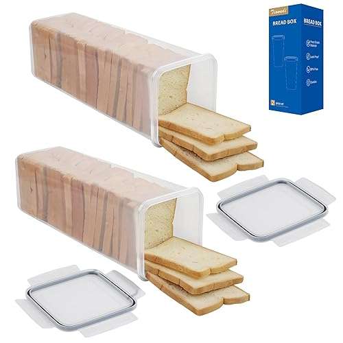 Tiawudi 2 Pack Bread Box, Plastic Bread Container, Bread Storage for Kitchen Counter, Bread Keeper with Airtight Lid, Tall Bread Saver, Sandwich Bread Holder, 5.6 Qt / 5.3L Each - Image 1