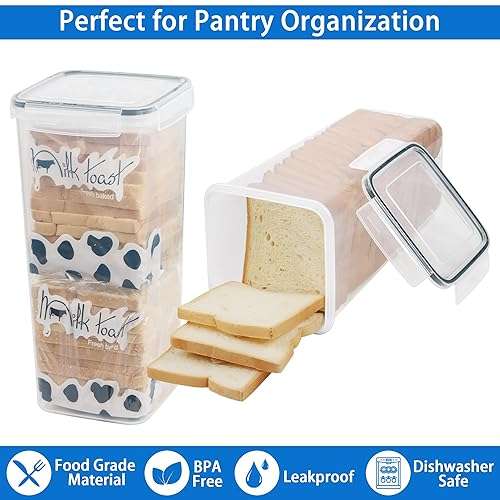 Tiawudi 2 Pack Bread Box, Plastic Bread Container, Bread Storage for Kitchen Counter, Bread Keeper with Airtight Lid, Tall Bread Saver, Sandwich Bread Holder, 5.6 Qt / 5.3L Each - Image 4