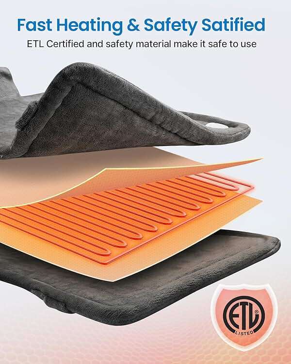 RENPHO King Size Heating Pad for Back, Fathers Day Dad Gifts for Husband & Birthday Gifts for Men, FSA Eligible, 24"x37" XL Large Weighted Electric Heat Pad for Neck and Shoulder, ETL Certified, Gray - Image 5