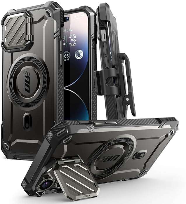 SUPCASE for iPhone 14 Pro Max Case with Camera Cover Stand (UB Mag XT) , [Compatible with MagSafe] [Built-in Belt-Clip] Heavy Duty Magnetic Phone Case for iPhone 13 Pro Max, Black - Image 1