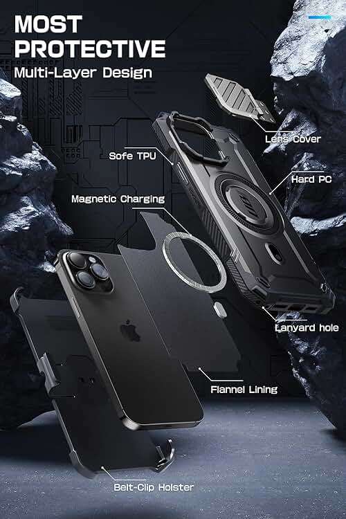 SUPCASE for iPhone 14 Pro Max Case with Camera Cover Stand (UB Mag XT) , [Compatible with MagSafe] [Built-in Belt-Clip] Heavy Duty Magnetic Phone Case for iPhone 13 Pro Max, Black - Image 8