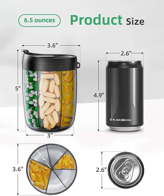 PULIV Large Pill Bottle Organizer for Holding 6 Various Vitamins without Filling Hassle, Supplement Organizer for Travel, Anti-Mixing Pill Box Case with Wide Opening for Easy Pill Retrieval, 20 Labels - Image 5