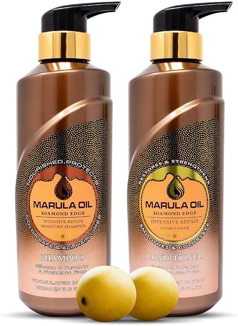 Marula Oil Shampoo and Conditioner Sets,Color Safe Ultra Moisture Sulfate Free Shampoo Conditioner Pack for All Hair Types, Moisturizing,Smoothing, Locks Moisture, Natural Repair, Pump Bottle - Image 1