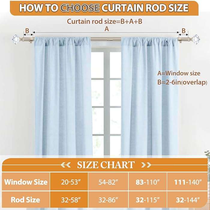 TONIAL Curtain Rods for Windows 20 to 53 Inch(1.6 to 4.4 ft), Telescoping Splicing 3/4 Single Rods 32 to 58 Inch(2.6-4.8ft), Decorative Rod with Acrylic Diamond Finial, Champagne Gold - Image 7