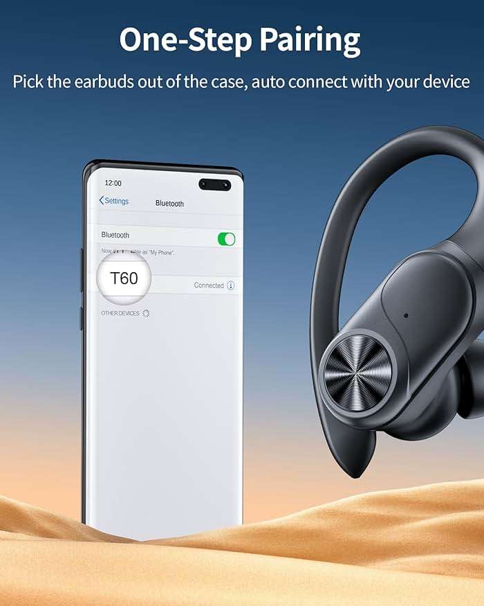 PocBuds Bluetooth Headphones Wireless Earbuds 80hrs Playtime Wireless Charging Case Digital Display Sports Ear Buds with Earhook Deep Bass IPX7 Waterproof Over-Ear Earphones for TV Phone Laptop Black - Image 5
