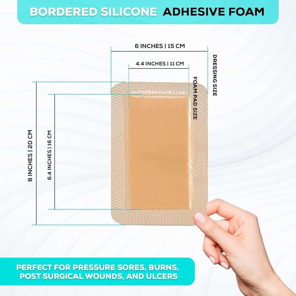 MedVance 5 Pack 6"x8" Silicone Foam Dressing Bordered Dressing, Waterproof Silicone Bandages for Wounds Care, Bed Sore Patches, Super Absorbent Wound Dressing, Self Adhesive Pressure Sore Pads - Image 3