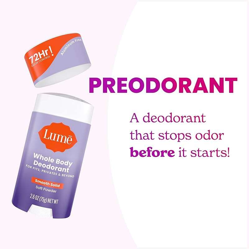 Lume Whole Body Deodorant - Smooth Solid Stick - 72 Hour Odor Control - Aluminum Free, Baking Soda Free and Skin Safe - 2.6 Ounce (Pack of 2) (Soft Powder) - Image 6