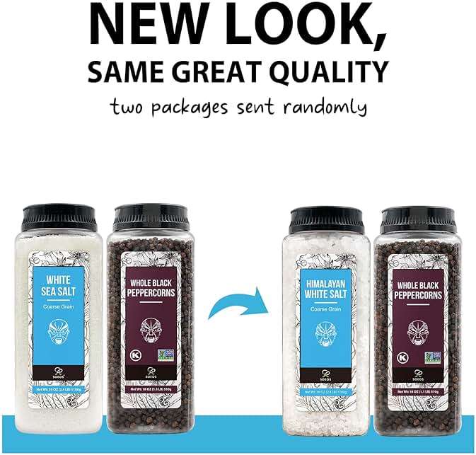 Soeos Himalayan Sea Salt, 39 oz (2.4 lb) + Whole Black Peppercorns, 18oz (1.1 lb) White Himalayan Salt Coarse Grain, Whole Black Peppercorns, White Salt in Grinder, Salt and Pepper Refill - Image 3