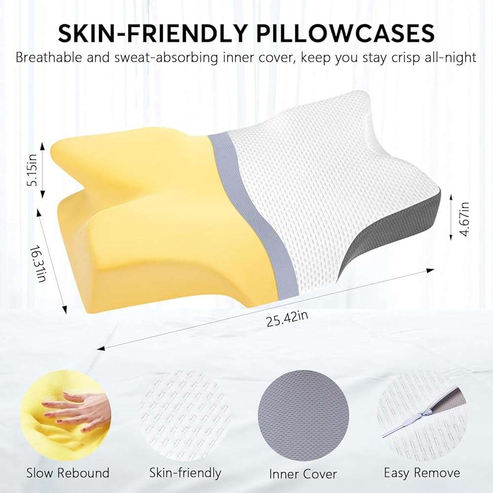 Anvo Cervical Neck Pillow for Neck and Shoulder Pain - Memory Foam Pillows for Pain Relief Sleeping, Contour Orthopedic for Side Back Stomach Sleeper, Grey - Image 2