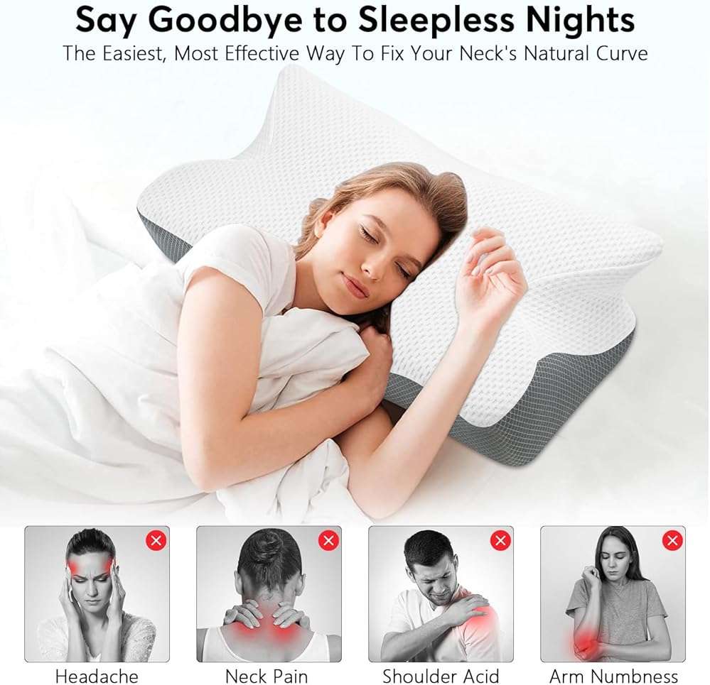 Anvo Cervical Neck Pillow for Neck and Shoulder Pain - Memory Foam Pillows for Pain Relief Sleeping, Contour Orthopedic for Side Back Stomach Sleeper, Grey - Image 4